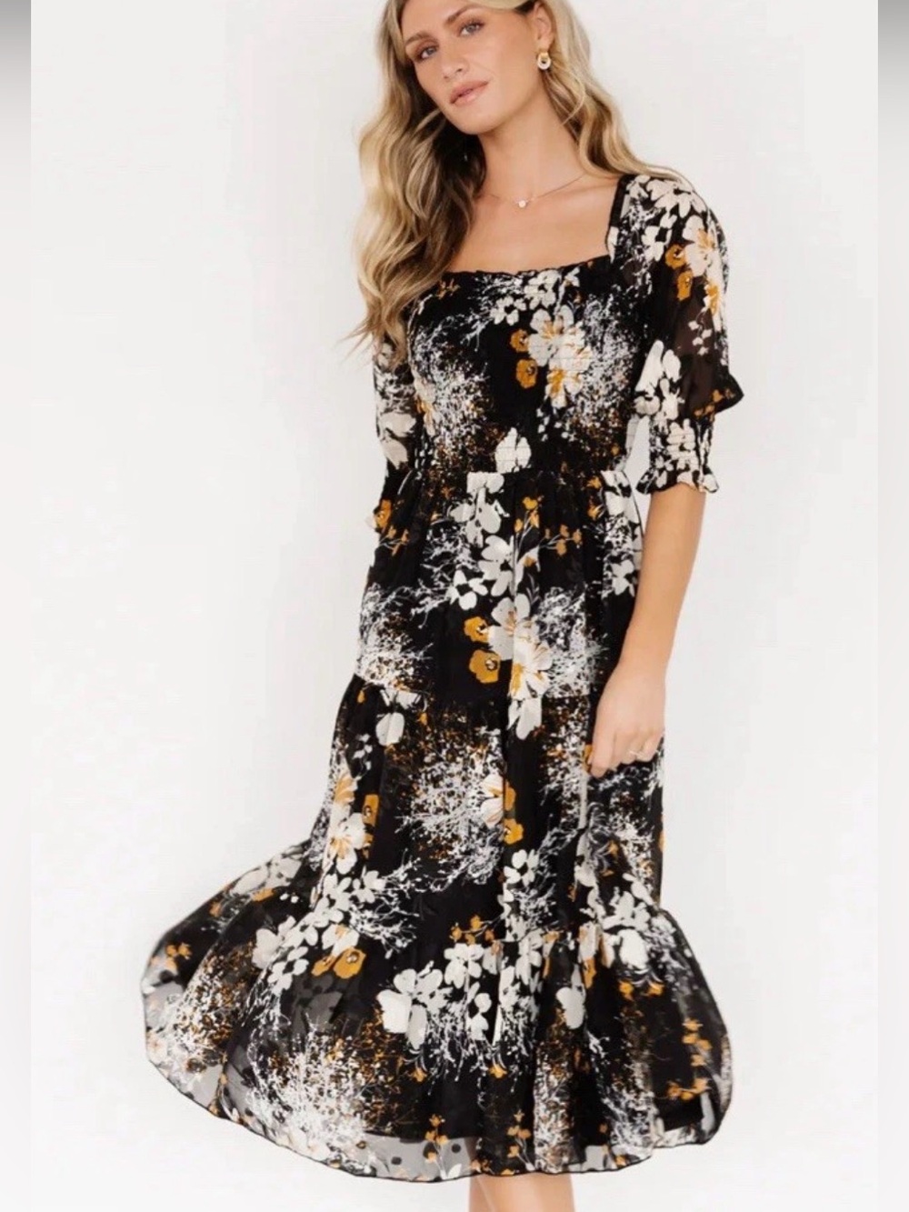 NEW Baltic Born Fabian Jacquard Midi Dress black floral XS